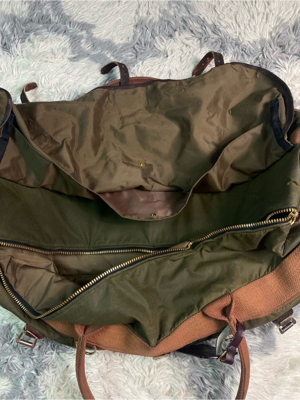 Vtg Lewis Creek Duffle Bag Travel Fishing Leather Missing Shoulder Strap USA - Picture 3 of 10